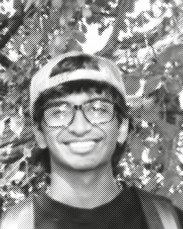 Portrait of Sahil Bachu, printed as a newspaper halftone