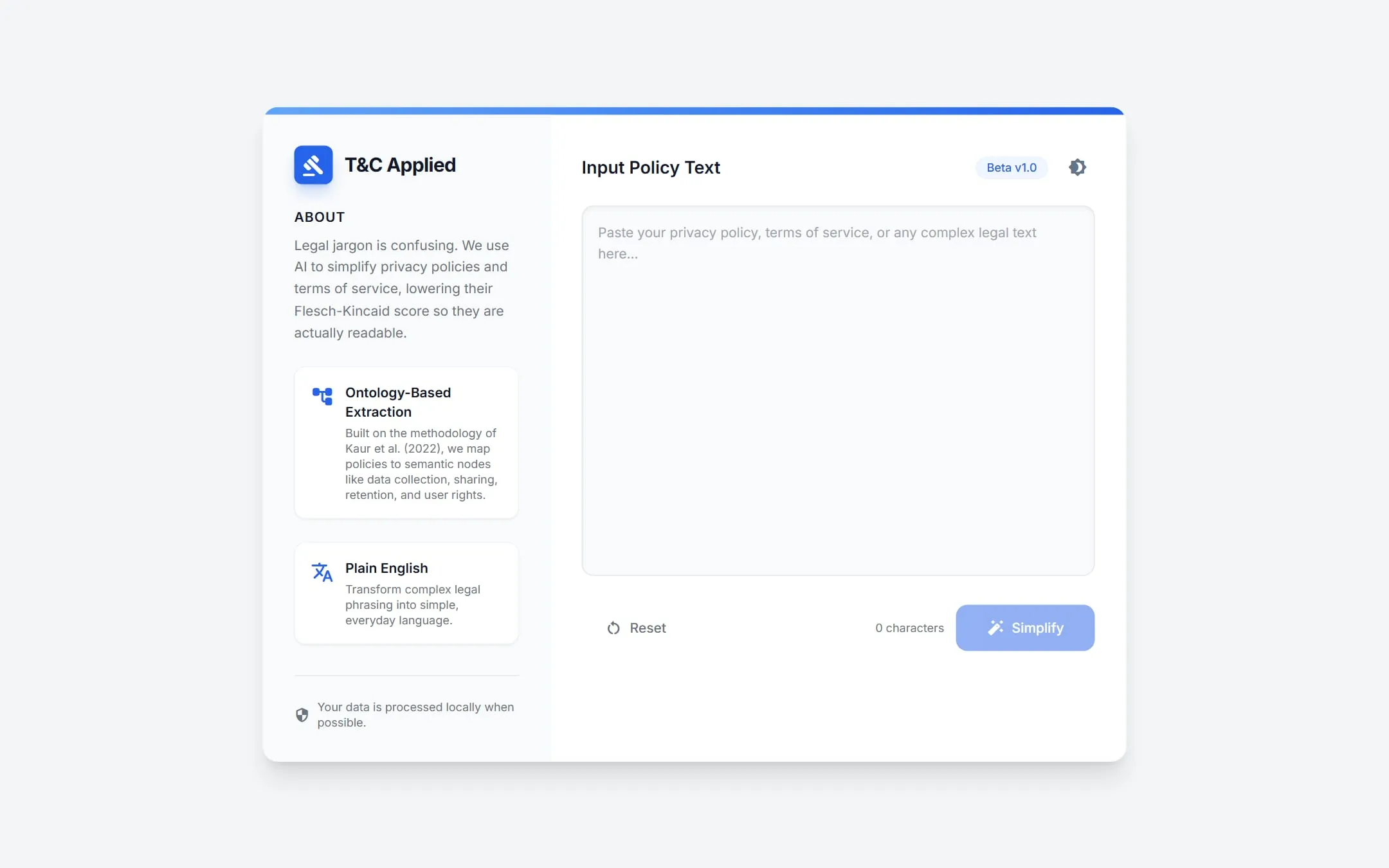 The T&C Applied privacy policy simplifier